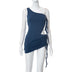 One-shoulder Vest With Drawcord Irregular Skirt - Phantomshop21
