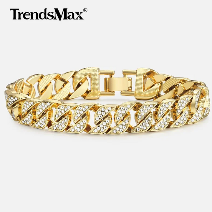 Miami Curb Cuban Chain Bracelet For Men Gold - Phantomshop21