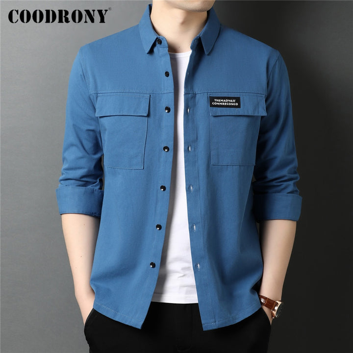COODRONY Brand Spring Autumn High Quality Streetwear Fashion Style Big Pocket 100% Cotton Long Sleeve Shirt Men Clothing C6112 - Phantomshop21