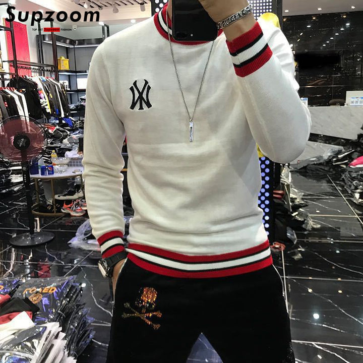 Supzoom New Arrival Top Fashion O-neck Pullovers Appliques Brand Clothing Embroidered Net Red Warm Casual Knitted Men Sweater - Phantomshop21