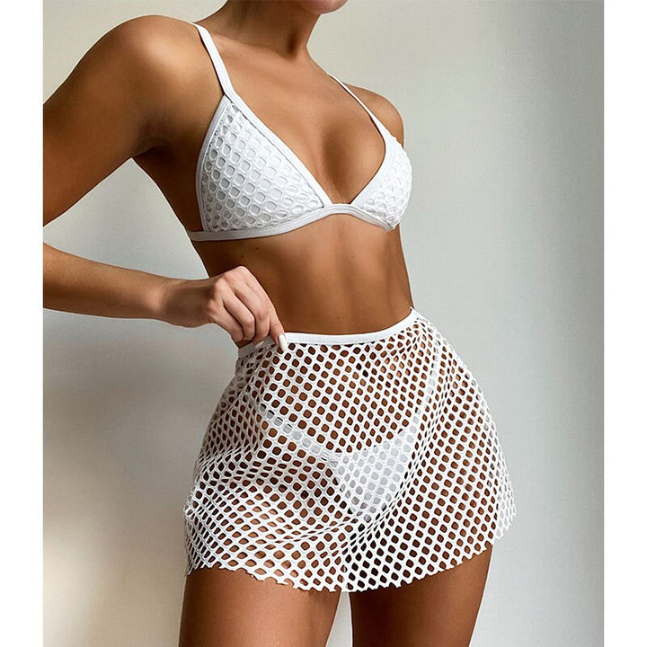 Zrtak White Bikinis 2022 Woman Micro Thong Bathing Suit Three-Piece Bikini Sets Hollow Out Solid Swimsuit Sexy Cover Up Swimwear - Phantomshop21