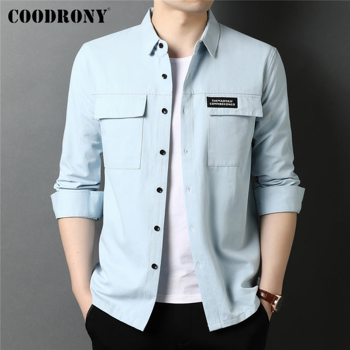 COODRONY Brand Spring Autumn High Quality Streetwear Fashion Style Big Pocket 100% Cotton Long Sleeve Shirt Men Clothing C6112 - Phantomshop21