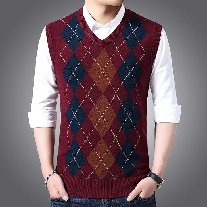 New Fashion Brand Sleeveless Sweater Mens Pullover Vest V Neck Slim Fit Jumpers Knitting Patterns Autumn Casual Clothing Men - Phantomshop21