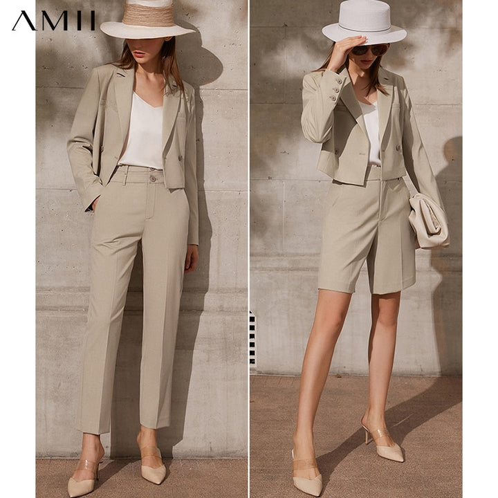 Amii Minimalism Spring New Women's Suit Fashion Solid Lapel Suit Coat Women Loose Shorts Causal High Waist Female Pants 12130066 - Phantomshop21