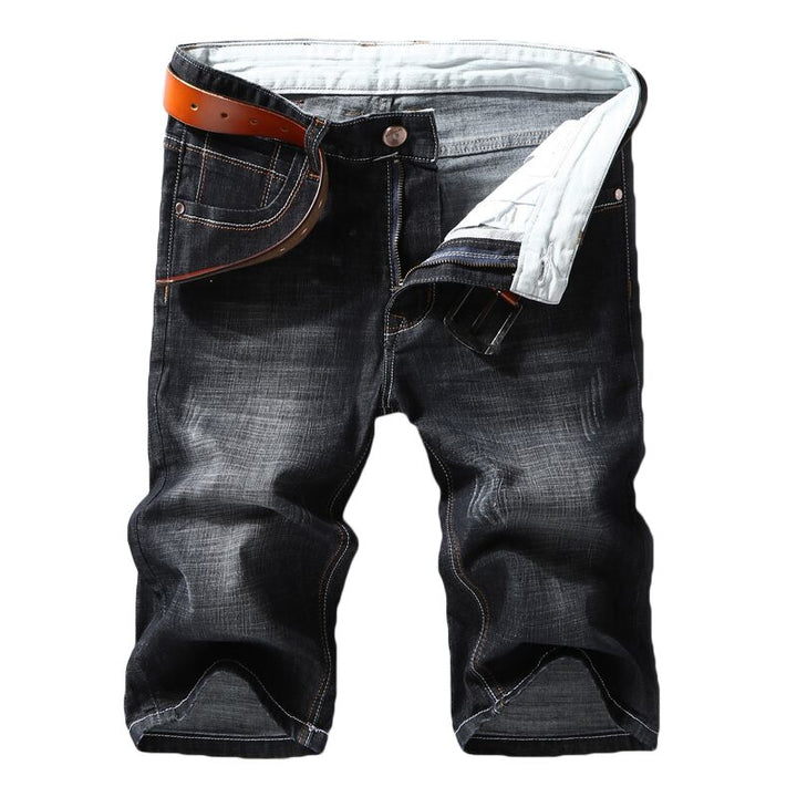 Men Denim Shorts 2022 Summer New Style Thin Section Elastic Force Slim Fit Short Jeans Male Brand Clothing Black Blue - Phantomshop21