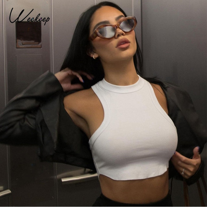 Weekeep Sleeveless Rib Knit White Casual Tank Top Women's Summer 2022 Fitness Slim Cotton Crop Tops Streetwear Basic Vest Female - Phantomshop21