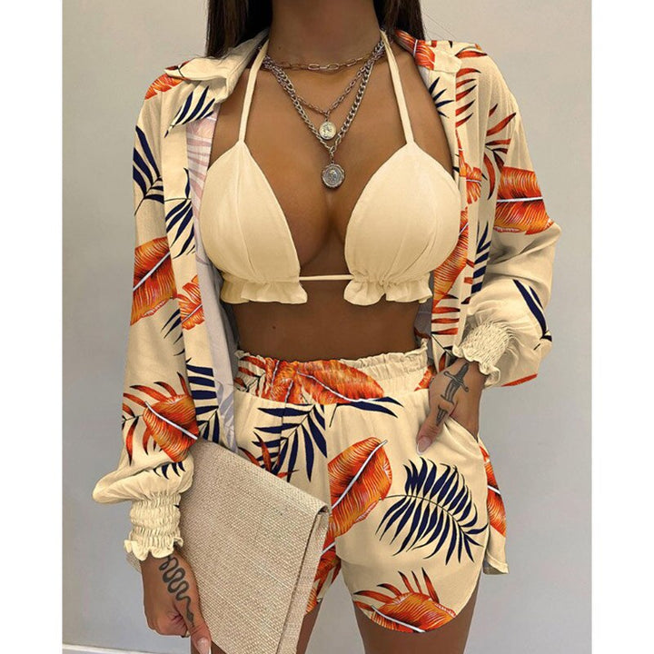 NEW Bikinis Print Swimsuit High Waist Bathing Suit Three Piece Bikini Sets Women Swimwear Sexy Beachwear Woman'S Shorts Cover Up - Phantomshop21