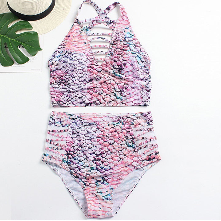 Women's Bathing Suits Two Piece Women Fish Scale Print High Waist Swimsuits 22 Woman's Bathing Suit - Phantomshop21