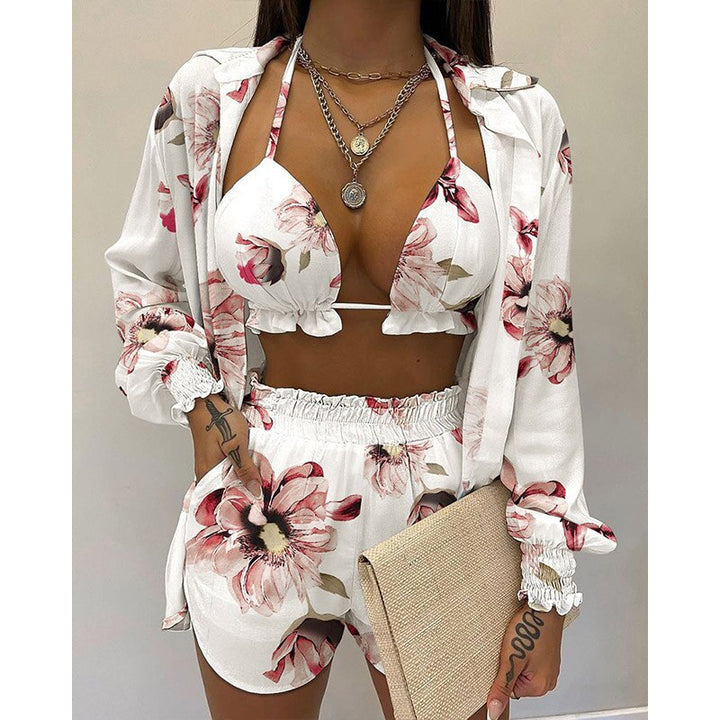 NEW Bikinis Print Swimsuit High Waist Bathing Suit Three Piece Bikini Sets Women Swimwear Sexy Beachwear Woman'S Shorts Cover Up - Phantomshop21