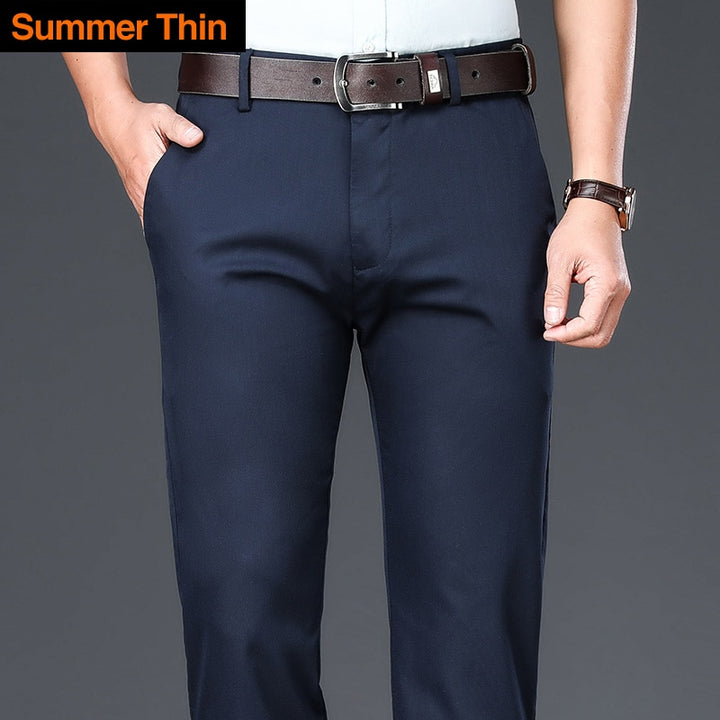 High Quality Men's Bamboo Fiber Thin Casual Pants Spring and Summer New Business Straight Stretch Light Grey Trousers Male Brand - Phantomshop21