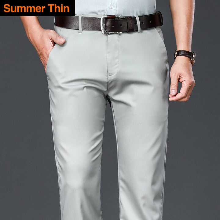 High Quality Men's Bamboo Fiber Thin Casual Pants Spring and Summer New Business Straight Stretch Light Grey Trousers Male Brand - Phantomshop21
