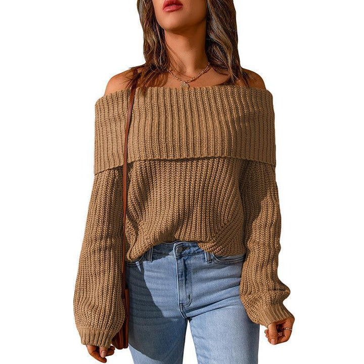Autumn And Winter One-shoulder Off-the-shoulder Solid Color Loose Women's Sweater - Phantomshop21