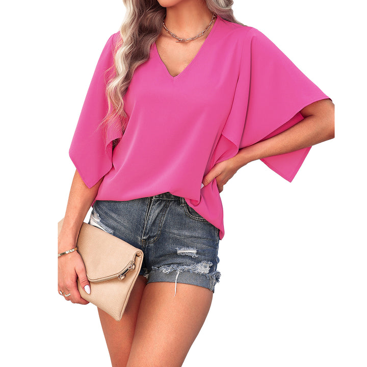 European And American Style Fashion Solid Color V-neck All-match Short-sleeved Shirt - Phantomshop21