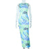 Round Neck Sleeveless Printing Lace Split Mid Length Dress For Women - Phantomshop21