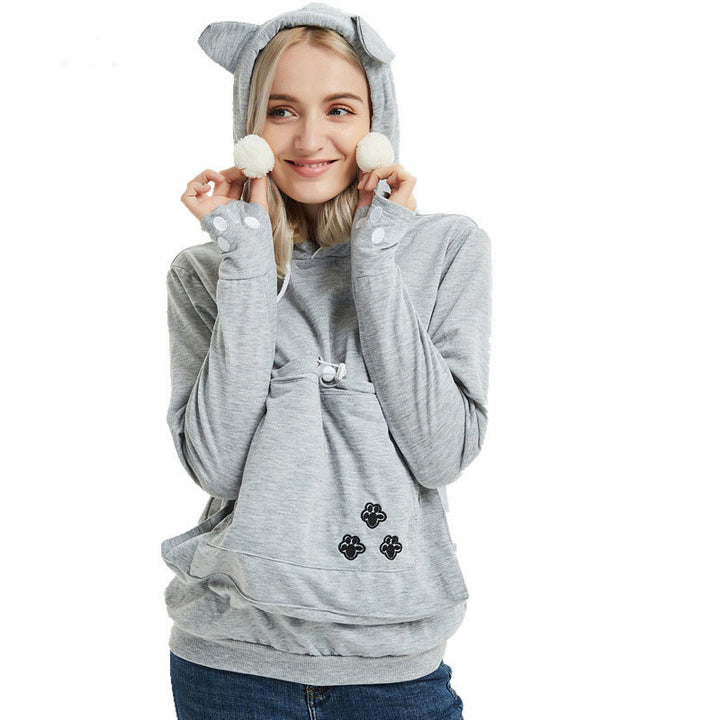 Cute Hoodies Pullover Sweatshirts With Pet Pocket For Cat Clothes Winter Women - Phantomshop21