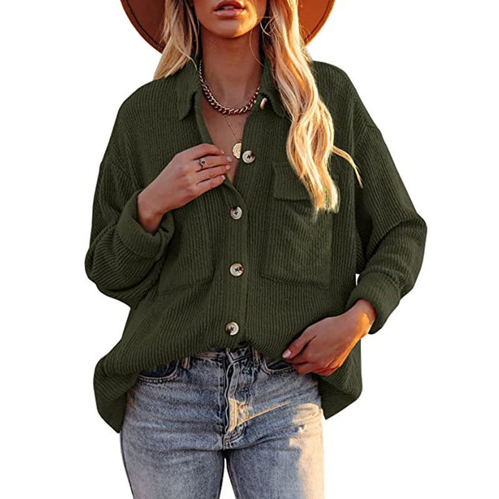 Women's Solid Color Loose Corduroy Lapel Long Sleeve Shirt Jacket - Phantomshop21