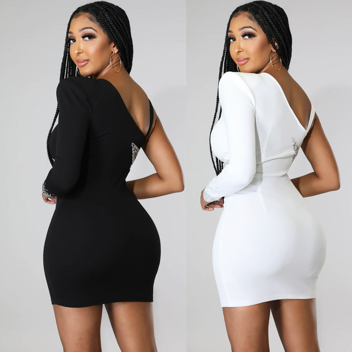 Women's Fashion Tight Hip Dress One Shoulder Sleeve Short Skirt - Phantomshop21