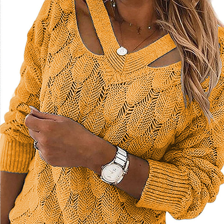 Autumn And Winter Fashion Knitwear V-neck Off-the-shoulder Long-sleeved Sweater - Phantomshop21