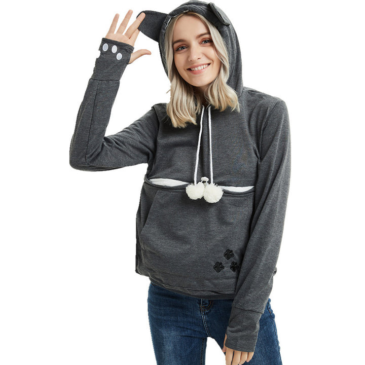 Cute Hoodies Pullover Sweatshirts With Pet Pocket For Cat Clothes Winter Women - Phantomshop21