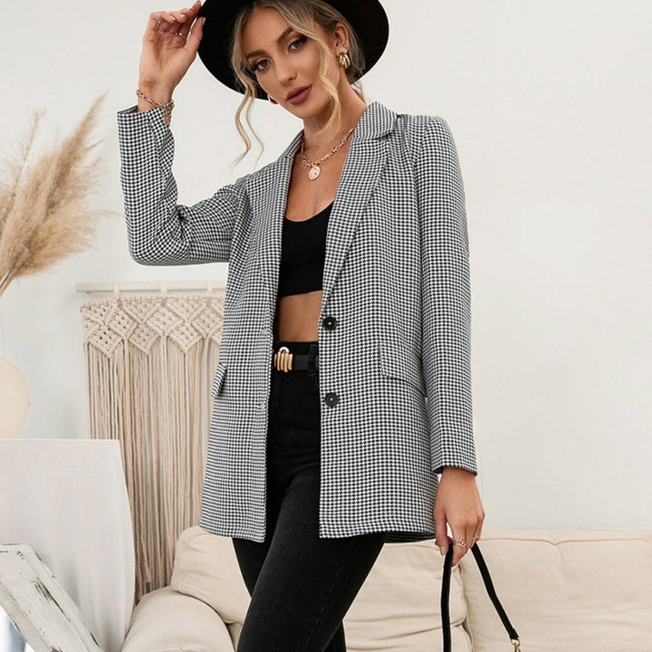 European And American Single Breasted Houndstooth Plaid Casual Suit Top - Phantomshop21