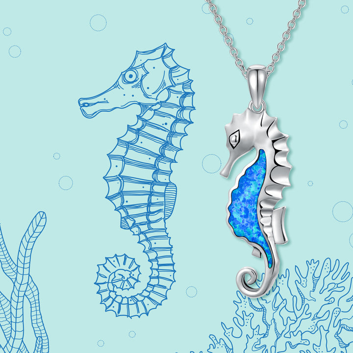 Seahorse Necklace 925 Sterling Silver Opal Seahorse Pendant Jewelry Gifts for Women - Phantomshop21