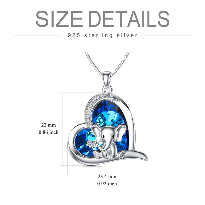 MEIDERBO Elephant Necklace 925 Sterling Silver Crystal Heart Elephant Pendant Necklace Cute Elephant Jewelry Gifts for Women - Phantomshop21