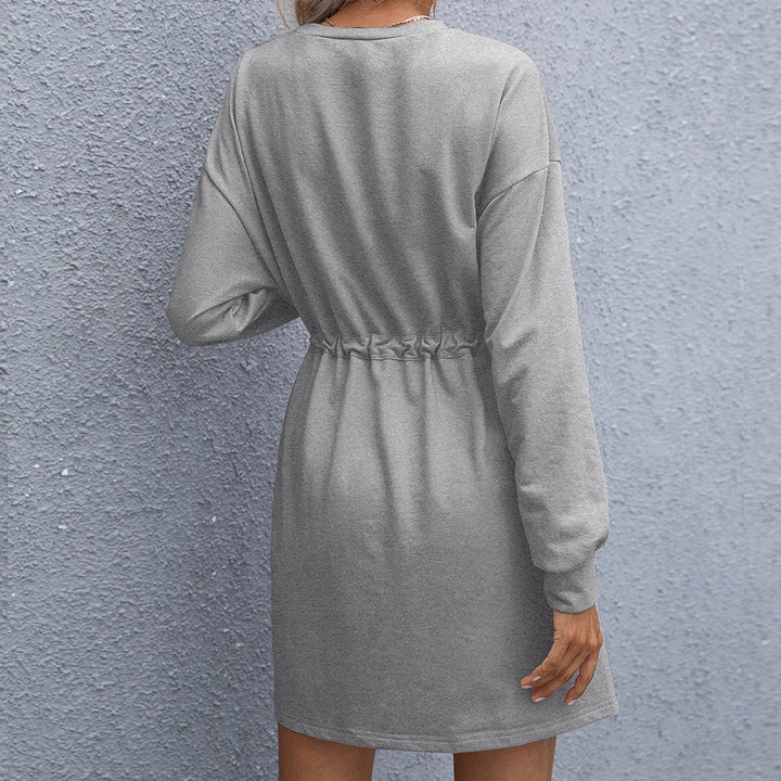 Women's Elegant Round Neck Long Sleeve Loose Dress - Phantomshop21