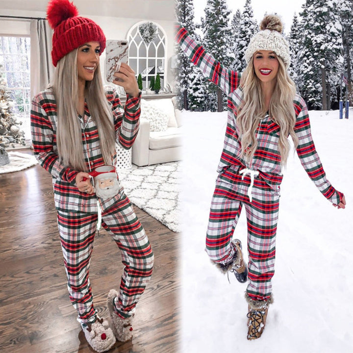 Christmas Stripe Printed Long Sleeve Pajamas Home Wear Casual Set - Phantomshop21