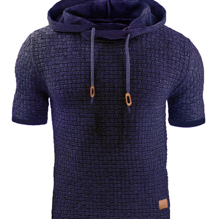 Mens Hooded Sweatshirt Short Sleeve Solid Knitted Hoodie Pullover Sweater - Phantomshop21