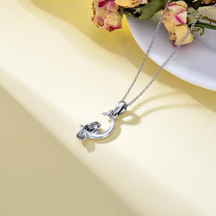 Dolphin Necklace Sterling Silver Mermaid Dolphin Pendant Necklace Jewelry Gift for Women - Phantomshop21