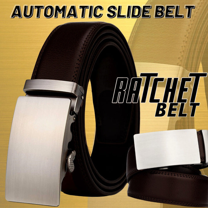 Microfiber Leather Mens Ratchet Belt Belts For Men Adjustable Automatic Buckle Dark Brown - Phantomshop21