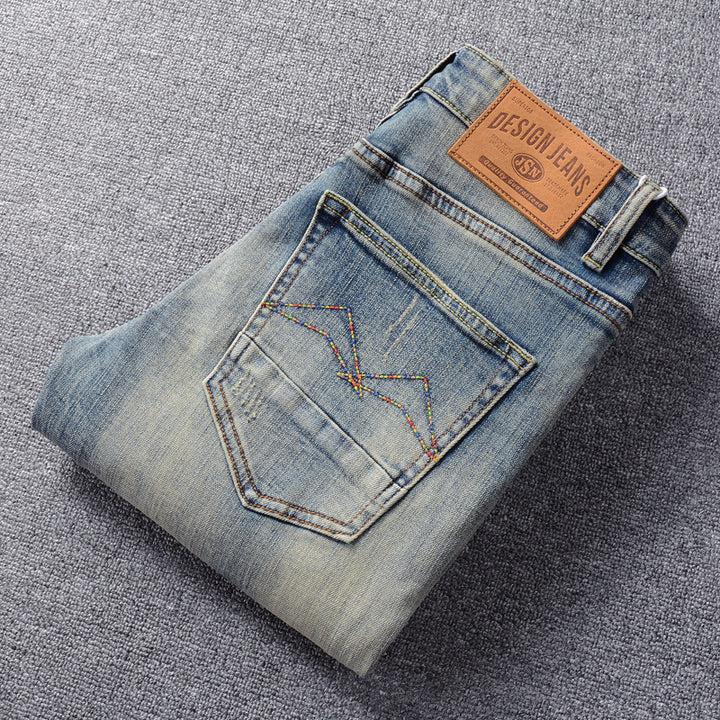 Retro Fashion Men's Jeans Made Old Washed Slightly Elastic - Phantomshop21