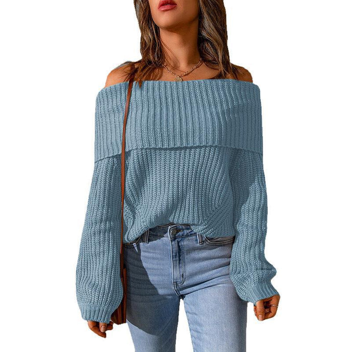 Autumn And Winter One-shoulder Off-the-shoulder Solid Color Loose Women's Sweater - Phantomshop21