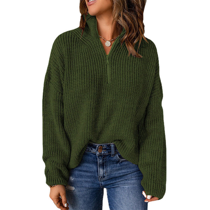Half Open Collar Solid Color Loose Turtleneck Pullover Sweater - Phantomshop21