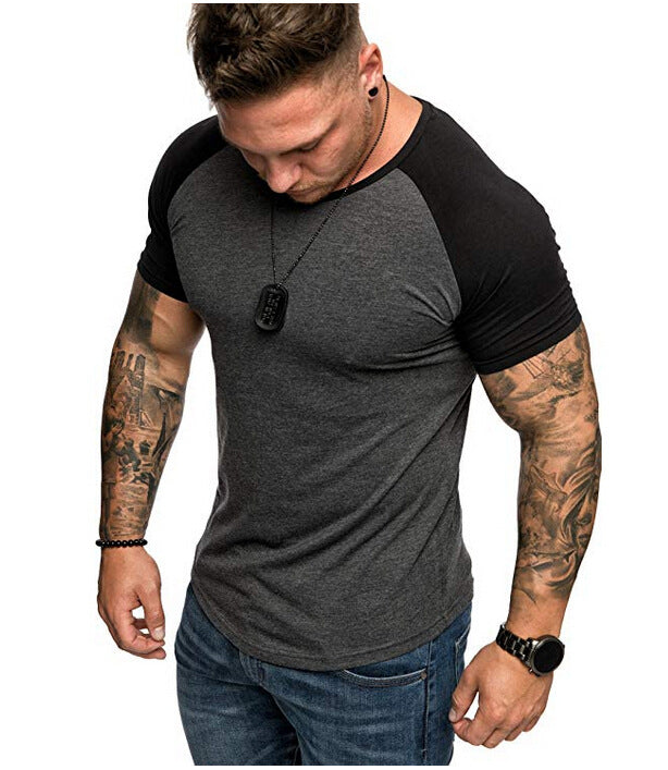 Patchwork Short Sleeve Crew Neck Bottoming T-Shirt Men's Top - Phantomshop21