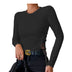 Slim Slim Split Drawstring Round Neck Slim Long Sleeve Shirt Women - Phantomshop21