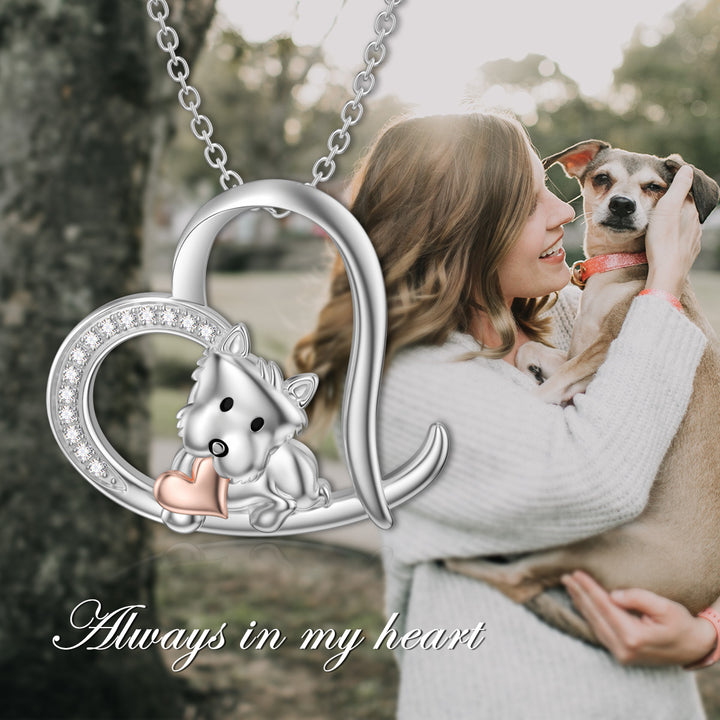 Dog Necklace Sterling Silver Love Heart Puppy Dog Pendant Necklace Dog Jewelry Gifts for Women - Phantomshop21