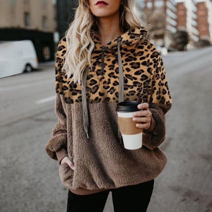 Leopard Print Hooded Sweater Loose Fall Winter Women Clothes - Phantomshop21