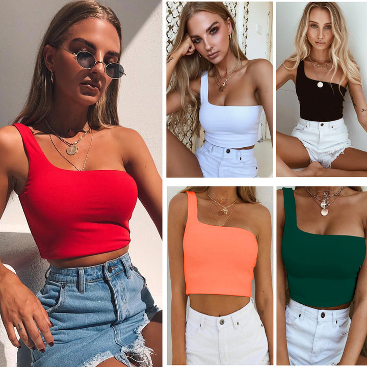 Summer Sexy One-shoulder Vest Crop Top Sleeveless T-Shirt Tank Tops Women Clothing - Phantomshop21