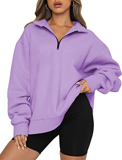 Women Sweatshirts Zip Turndown Collar Loose Casual Tops Clothes - Phantomshop21