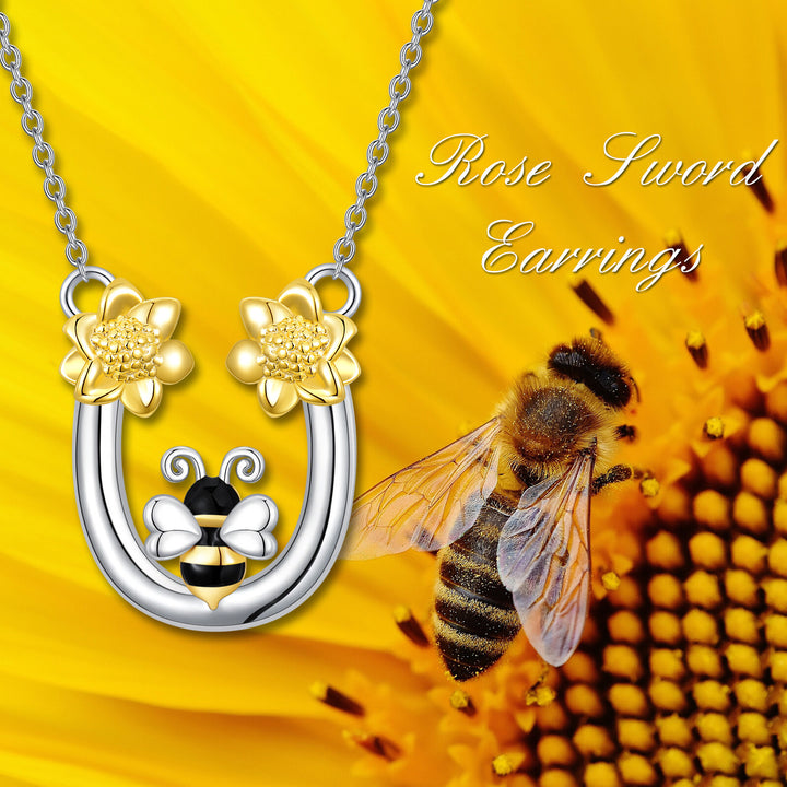 Bee Necklace for Women Sterling Silver Sunflower Honey Bee Pendant Necklace Jewelry Gifts - Phantomshop21