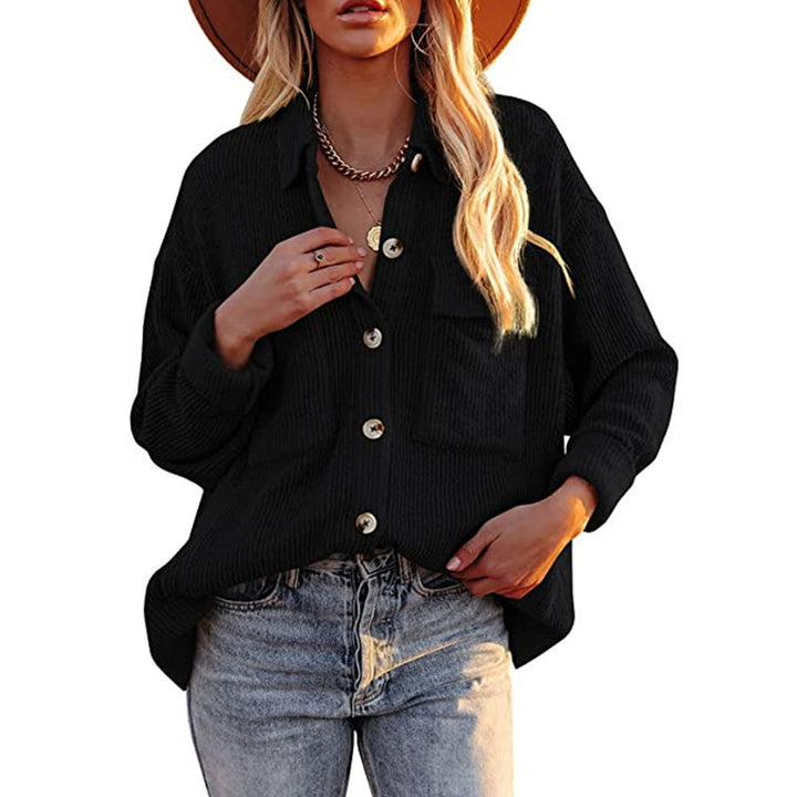 Women's Solid Color Loose Corduroy Lapel Long Sleeve Shirt Jacket - Phantomshop21