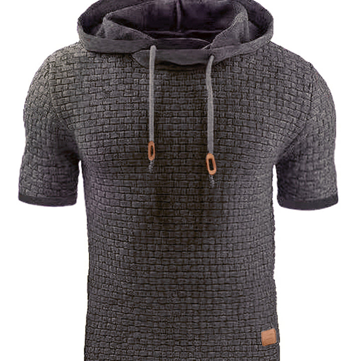 Mens Hooded Sweatshirt Short Sleeve Solid Knitted Hoodie Pullover Sweater - Phantomshop21