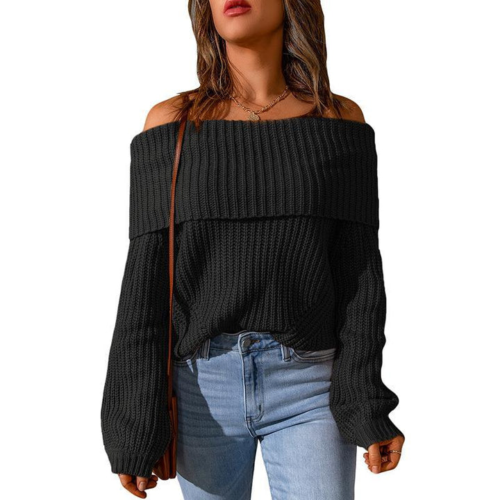 Autumn And Winter One-shoulder Off-the-shoulder Solid Color Loose Women's Sweater - Phantomshop21