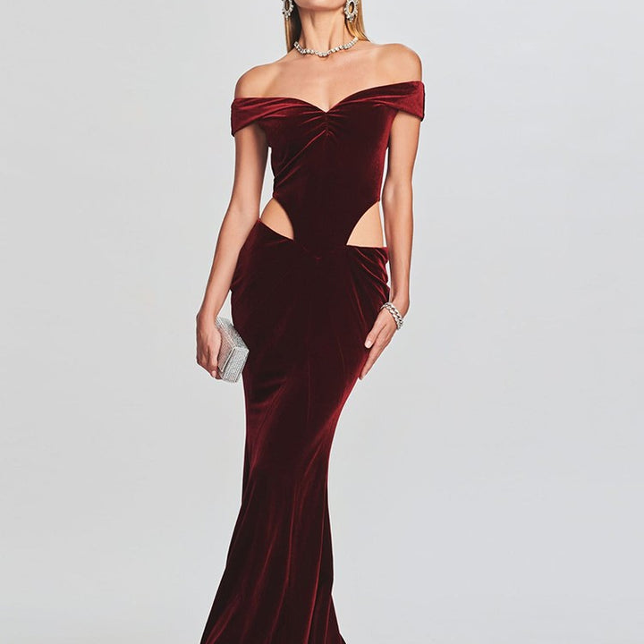 One-line Shoulder Sexy Waist-less Velvet Dress - Phantomshop21